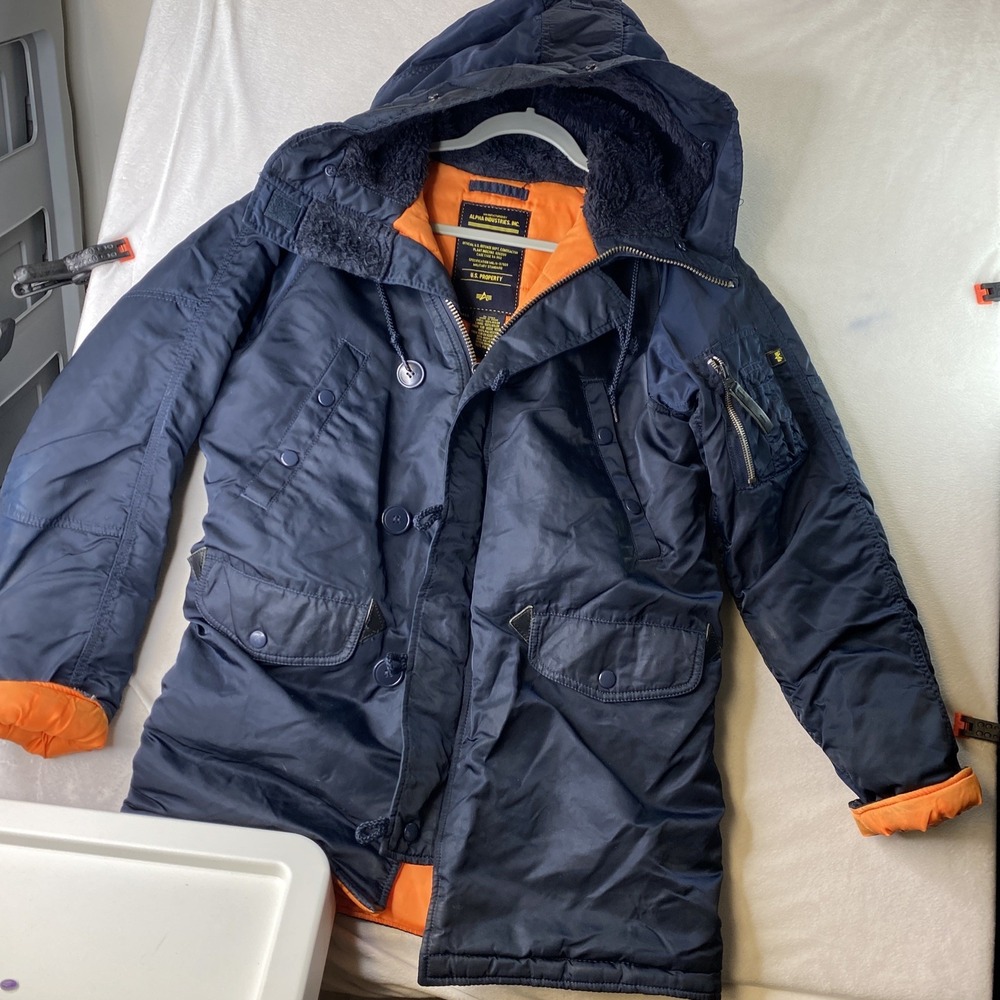 Alpha Industries N-3B Extreme Cold Weather Hooded Parka Mens Small Navy Slim Fit